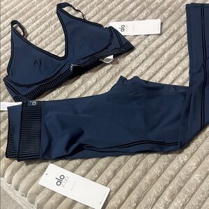 ALO Yoga Navy Sports Bra and Leggings Set